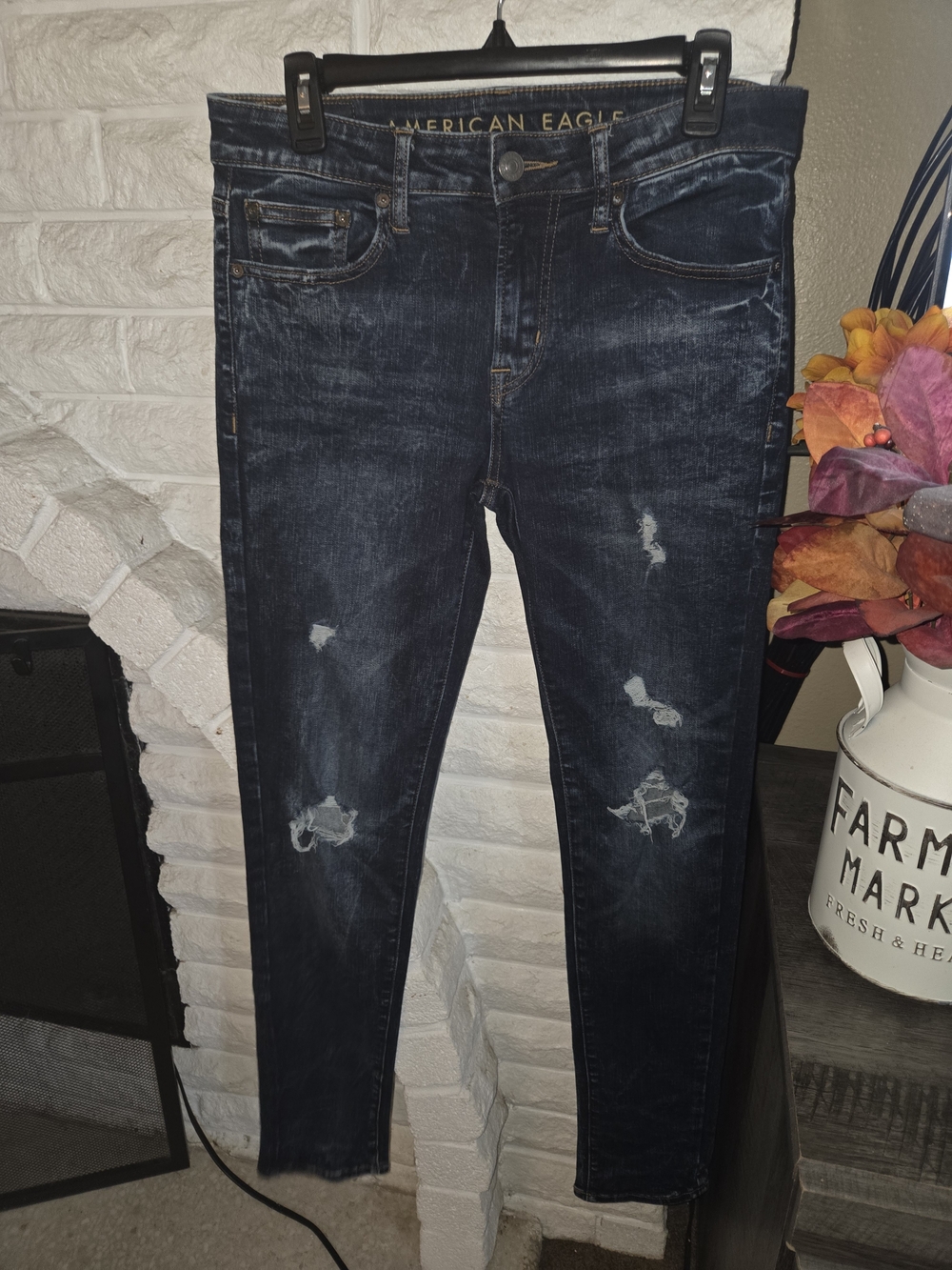 American Eagle Outfitters Men’s Dark Indigo Distressed Skinny Jeans